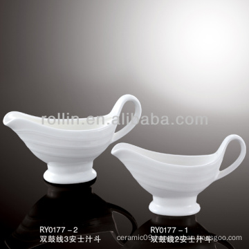 Double lines decoration ceramic gravy boat,sauce pot, juice pot